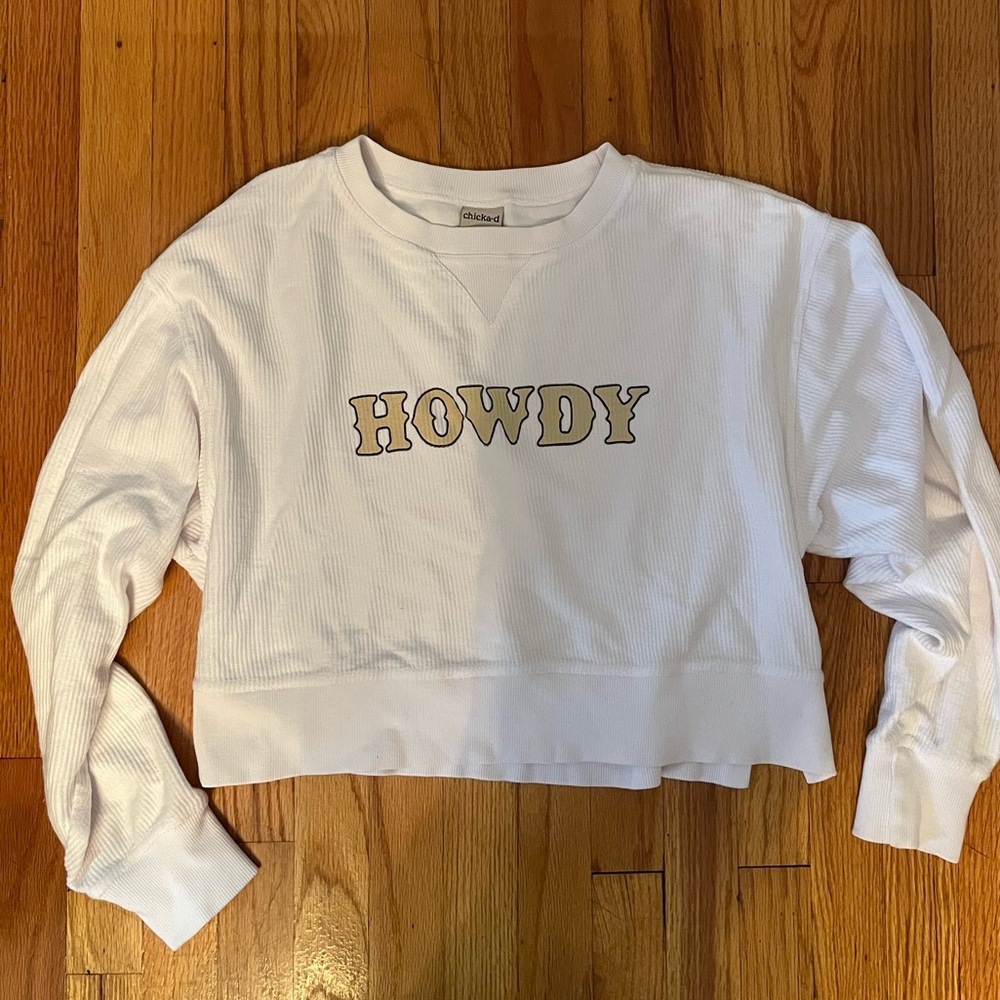 Chin Up Apparel White 'Howdy' Cropped Sweatshirt